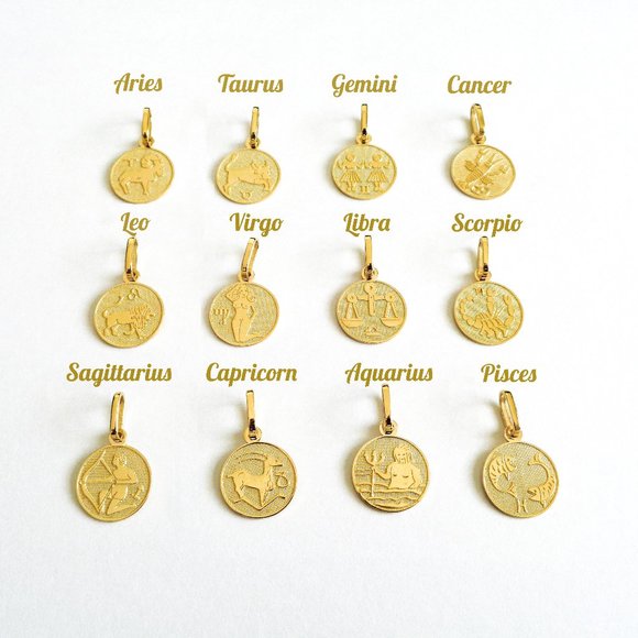 Solid Gold Horoscope Necklace 10K Real Gold Zodiac Charm with 18" Gold Box Chain - Picture 3 of 9